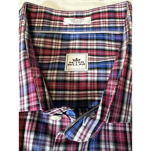 Peter Millar Shirt Mens XL  Blue Plaid 100% Cotton Long Sleeve Button Down - Picture 6 of 13